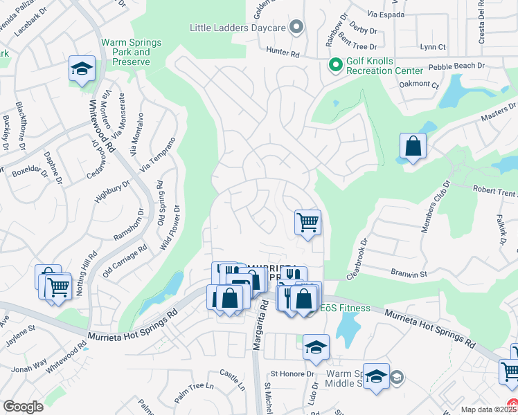 map of restaurants, bars, coffee shops, grocery stores, and more near 28786 Via Roja in Murrieta
