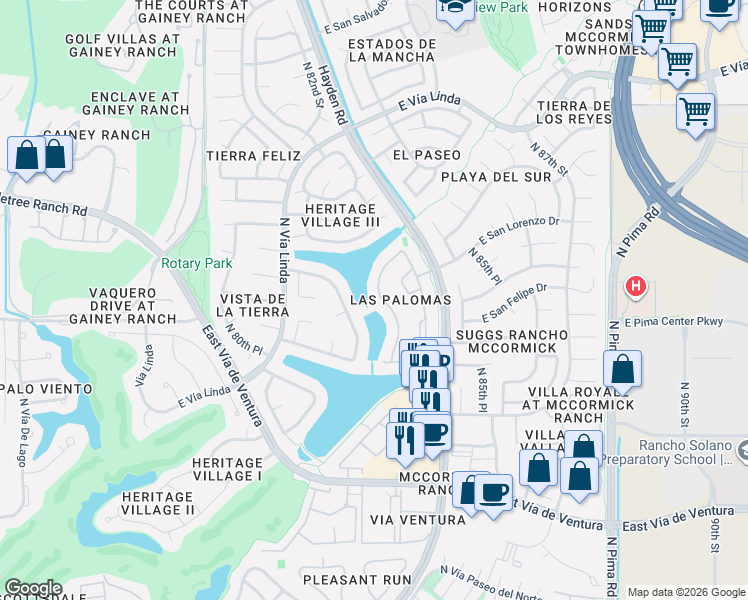 map of restaurants, bars, coffee shops, grocery stores, and more near 8532 North 84th Street in Scottsdale
