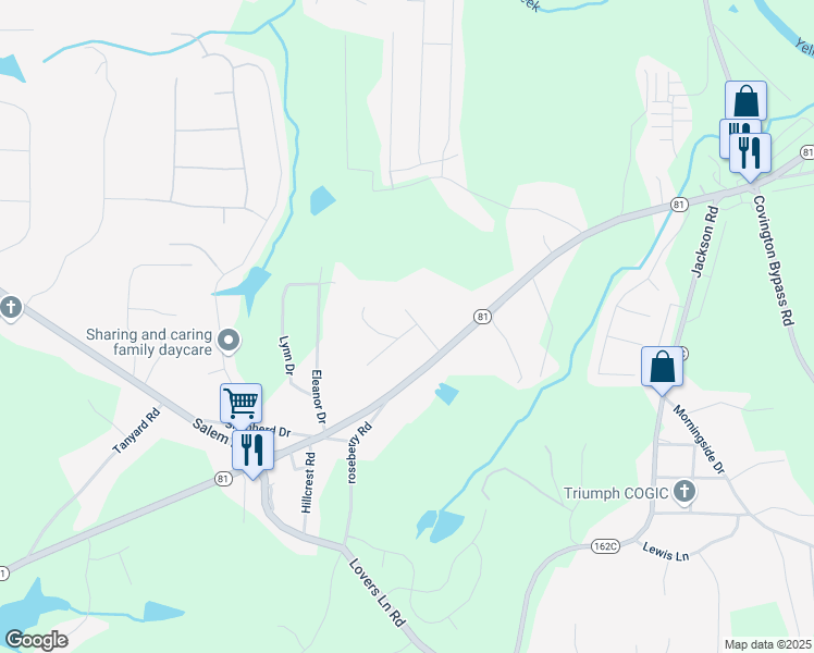 map of restaurants, bars, coffee shops, grocery stores, and more near P J East Road in Walton County