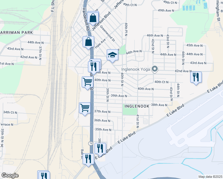 map of restaurants, bars, coffee shops, grocery stores, and more near 3901 39th Court North in Birmingham