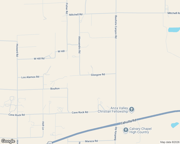 map of restaurants, bars, coffee shops, grocery stores, and more near 54720 Glasgow Road in Anza