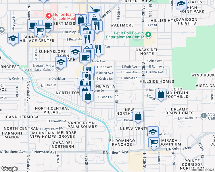 map of restaurants, bars, coffee shops, grocery stores, and more near 837 East Seldon Lane in Phoenix