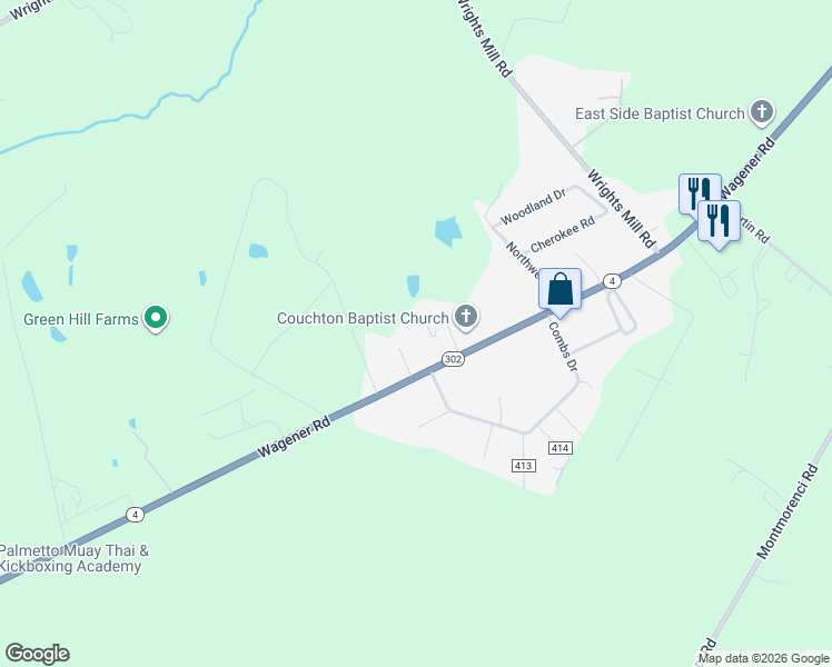 map of restaurants, bars, coffee shops, grocery stores, and more near 32 Joe Walker Court in Aiken