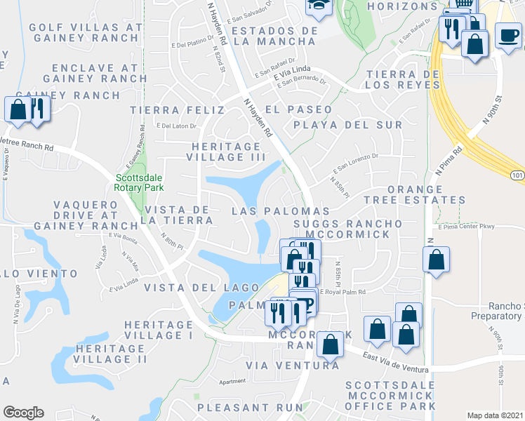 map of restaurants, bars, coffee shops, grocery stores, and more near 8532 North 84th Street in Scottsdale
