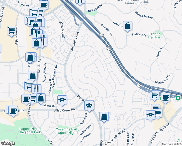 map of restaurants, bars, coffee shops, grocery stores, and more near 24712 Jessica Place in Laguna Niguel
