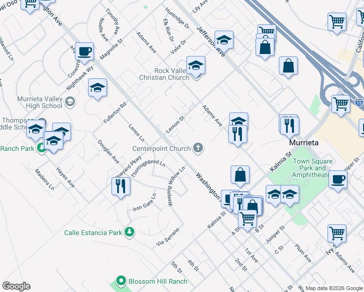 map of restaurants, bars, coffee shops, grocery stores, and more near 41979 Isadora Street in Murrieta