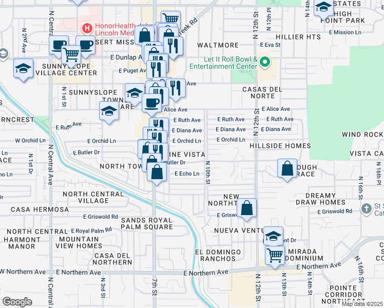 map of restaurants, bars, coffee shops, grocery stores, and more near 837 East Seldon Lane in Phoenix