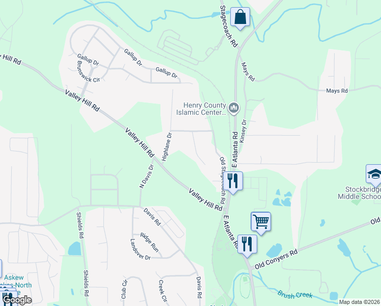 map of restaurants, bars, coffee shops, grocery stores, and more near 118 Cactus Lane in Stockbridge