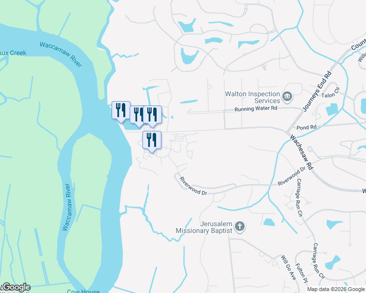 map of restaurants, bars, coffee shops, grocery stores, and more near 3045 Court Street in Murrells Inlet