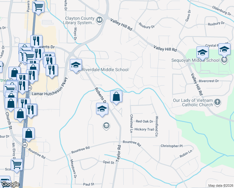 map of restaurants, bars, coffee shops, grocery stores, and more near 166 Brookview Drive in Riverdale