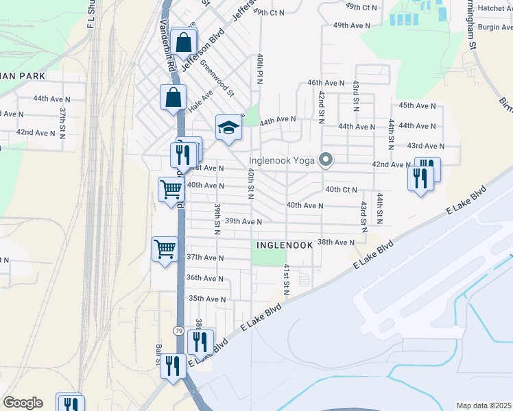 map of restaurants, bars, coffee shops, grocery stores, and more near 4004 39th Court North in Birmingham