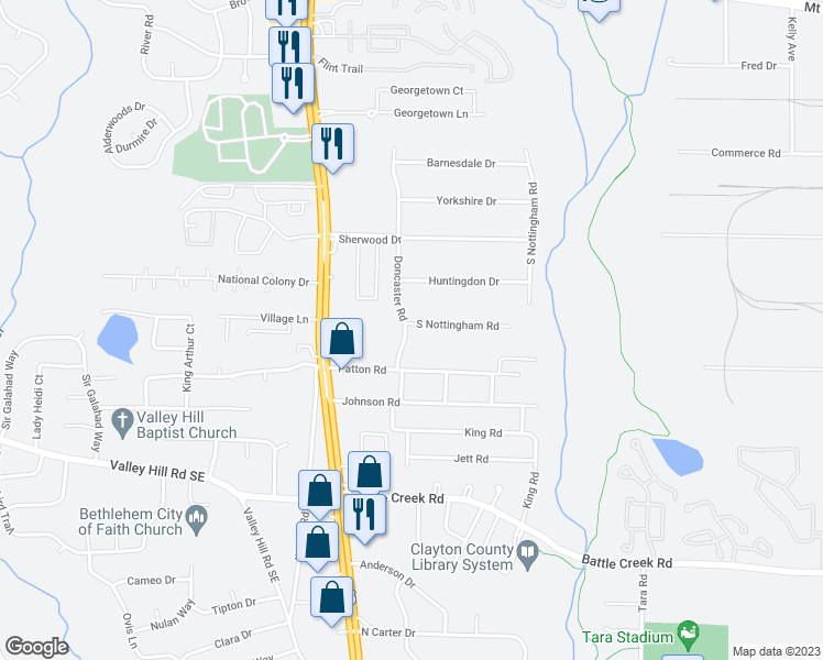 map of restaurants, bars, coffee shops, grocery stores, and more near 7080 Doncaster Road in Jonesboro
