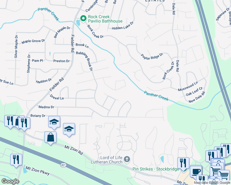 map of restaurants, bars, coffee shops, grocery stores, and more near 3189 Glen Hollow Drive in Rex