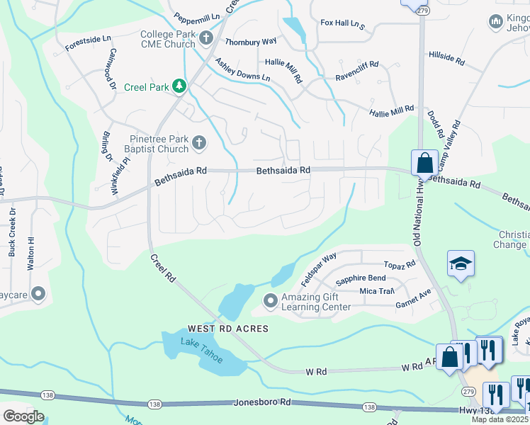 map of restaurants, bars, coffee shops, grocery stores, and more near 2628 Patriots Road in Riverdale
