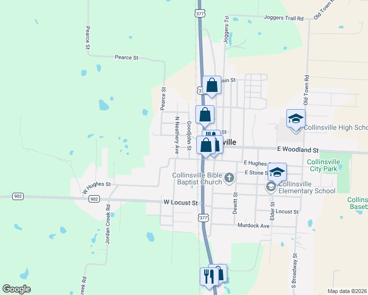 map of restaurants, bars, coffee shops, grocery stores, and more near 402 Robertson Street in Collinsville