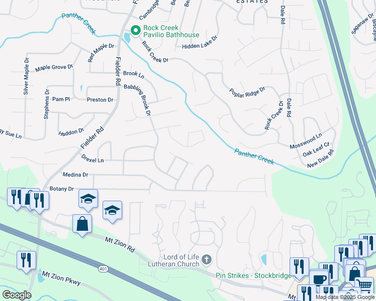 map of restaurants, bars, coffee shops, grocery stores, and more near 3189 Glen Hollow Drive in Rex