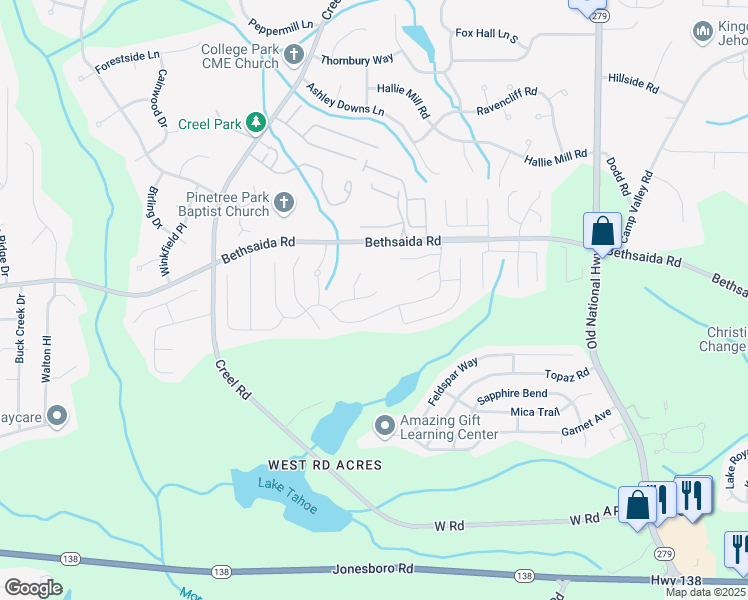 map of restaurants, bars, coffee shops, grocery stores, and more near 2628 Patriots Road in Riverdale