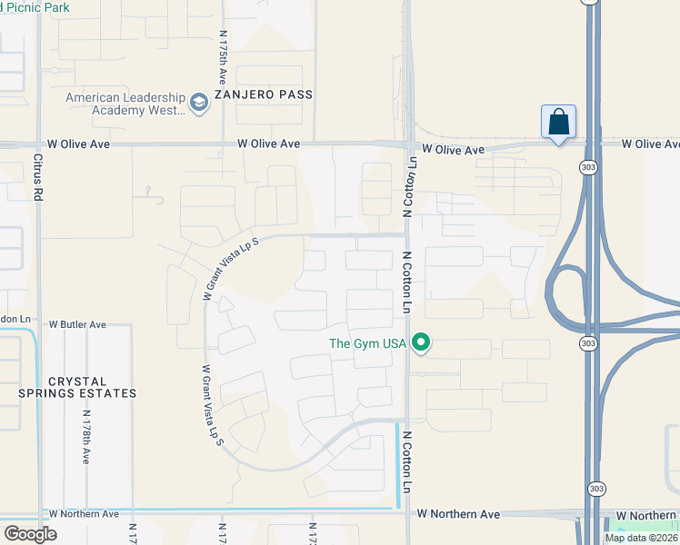 map of restaurants, bars, coffee shops, grocery stores, and more near 8652 North 172nd Drive in Waddell