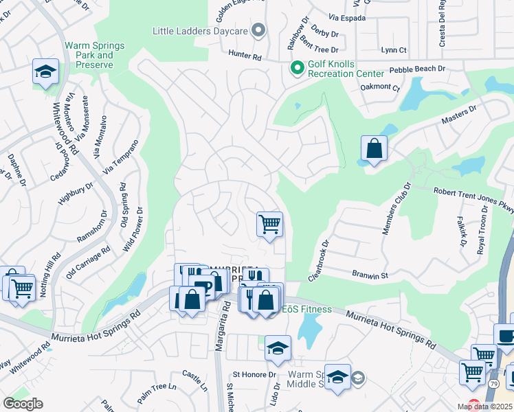 map of restaurants, bars, coffee shops, grocery stores, and more near 28945 Vía La Rueda in Murrieta