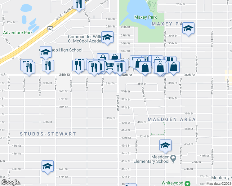 map of restaurants, bars, coffee shops, grocery stores, and more near 4401 36th Street in Lubbock