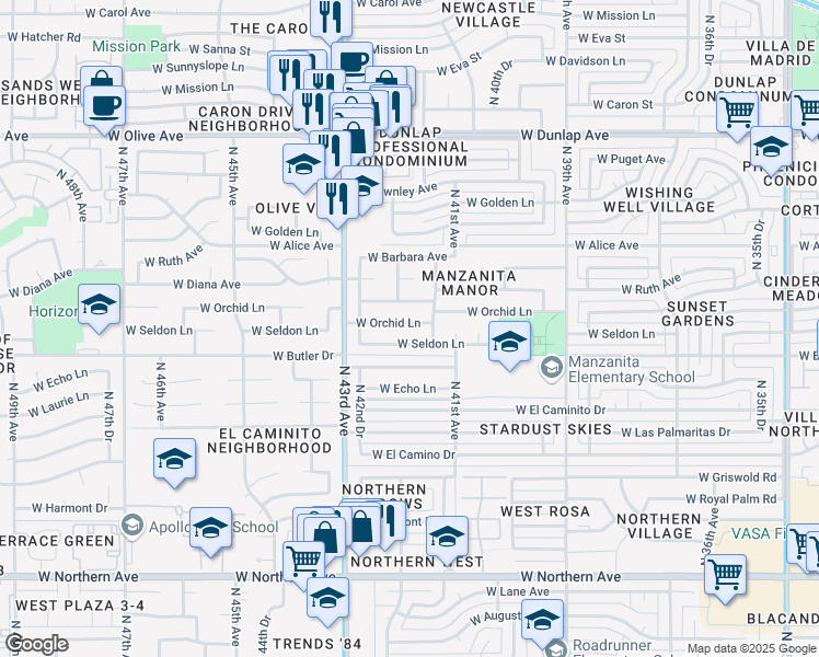map of restaurants, bars, coffee shops, grocery stores, and more near 4142 West Seldon Lane in Phoenix