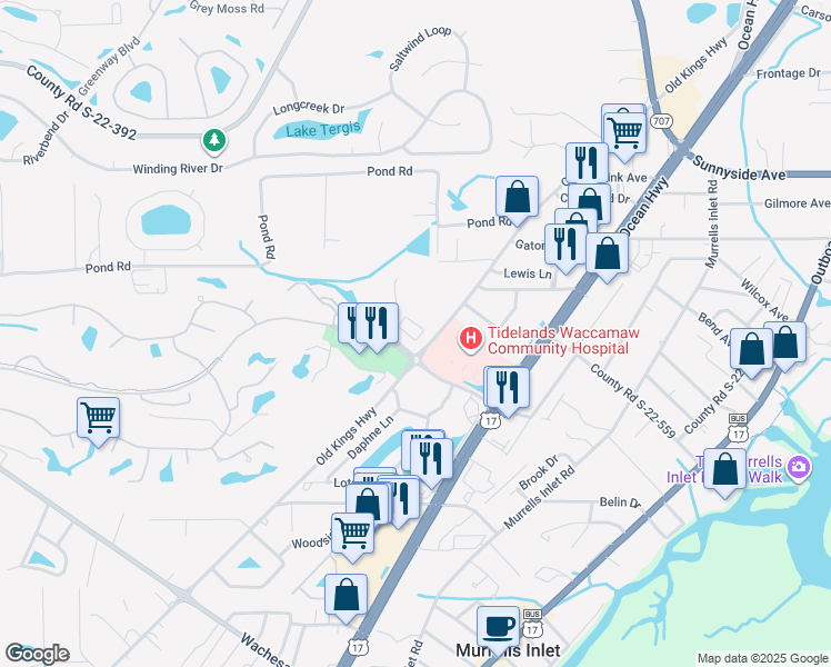 map of restaurants, bars, coffee shops, grocery stores, and more near 4412 Gold Flower Loop in Murrells Inlet