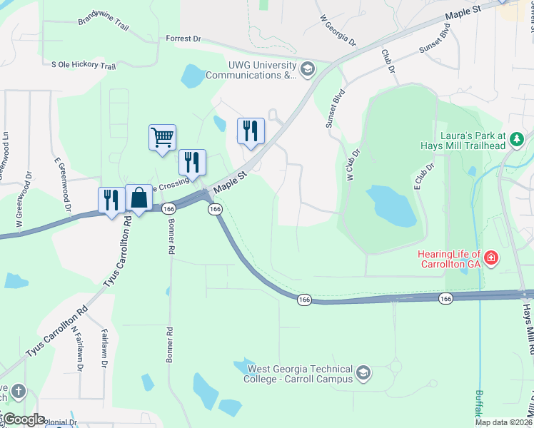 map of restaurants, bars, coffee shops, grocery stores, and more near 109 Briarwood Drive in Carrollton
