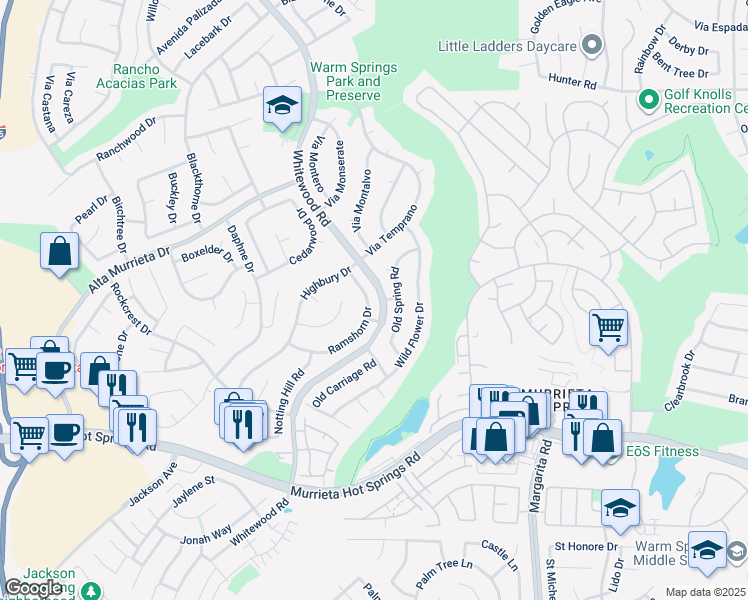 map of restaurants, bars, coffee shops, grocery stores, and more near 39572 Ramshorn Drive in Murrieta