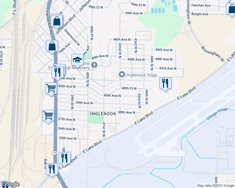 map of restaurants, bars, coffee shops, grocery stores, and more near 4142 40th Avenue North in Birmingham