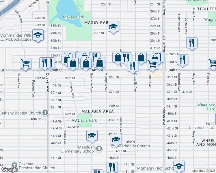 map of restaurants, bars, coffee shops, grocery stores, and more near 3802 37th Street in Lubbock