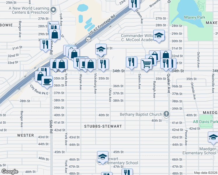 map of restaurants, bars, coffee shops, grocery stores, and more near 4808 37th Street in Lubbock