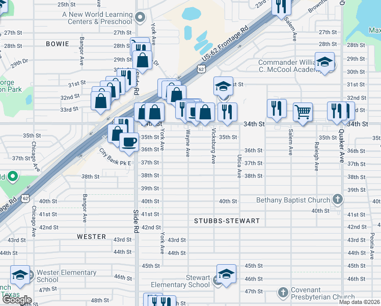 map of restaurants, bars, coffee shops, grocery stores, and more near 4918 37th Street in Lubbock