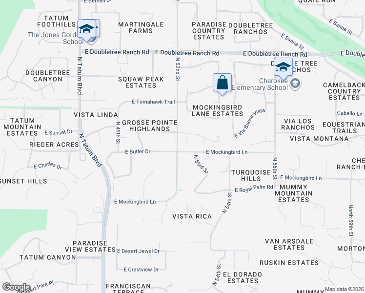 map of restaurants, bars, coffee shops, grocery stores, and more near 5211 East Orchid Lane in Paradise Valley