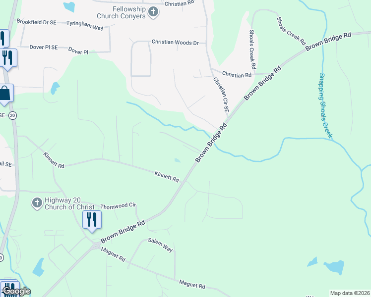 map of restaurants, bars, coffee shops, grocery stores, and more near 14290 Brown Bridge Road in Covington