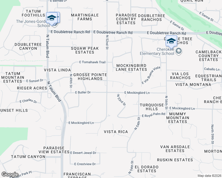 map of restaurants, bars, coffee shops, grocery stores, and more near 5211 East Orchid Lane in Paradise Valley