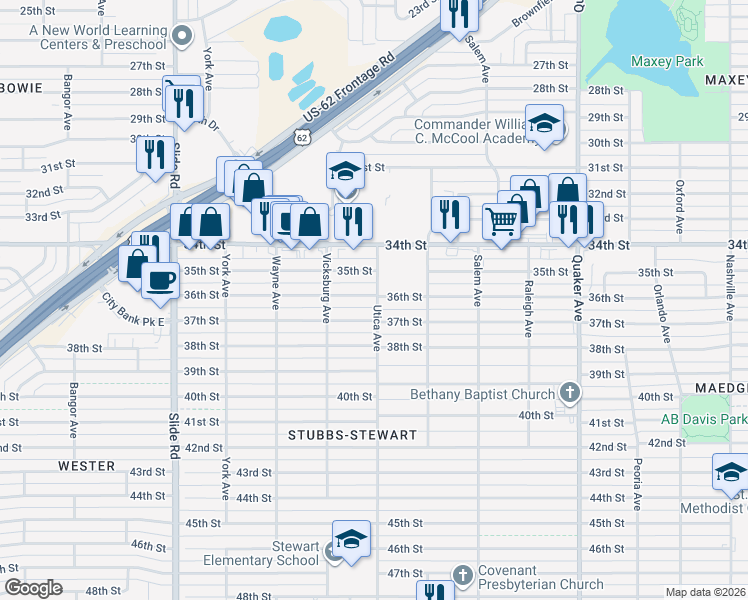 map of restaurants, bars, coffee shops, grocery stores, and more near 4808 37th Street in Lubbock