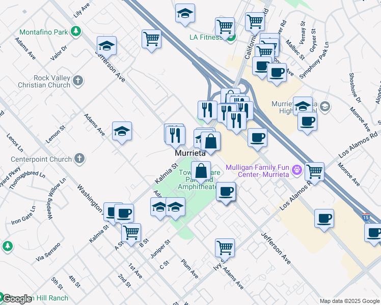 map of restaurants, bars, coffee shops, grocery stores, and more near in Murrieta