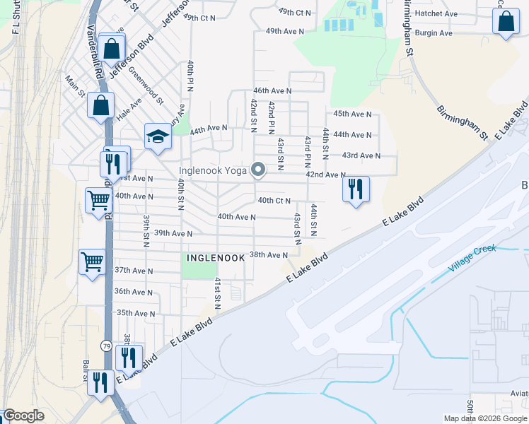 map of restaurants, bars, coffee shops, grocery stores, and more near 4217 40th Avenue North in Birmingham