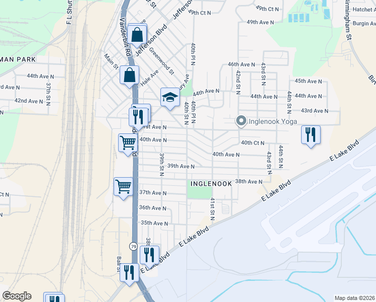 map of restaurants, bars, coffee shops, grocery stores, and more near 3933 39th Court North in Birmingham