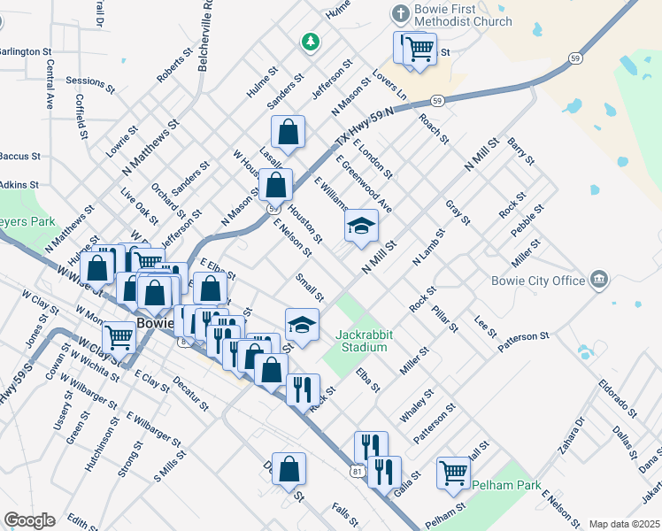 map of restaurants, bars, coffee shops, grocery stores, and more near 310 East Nelson Street in Bowie