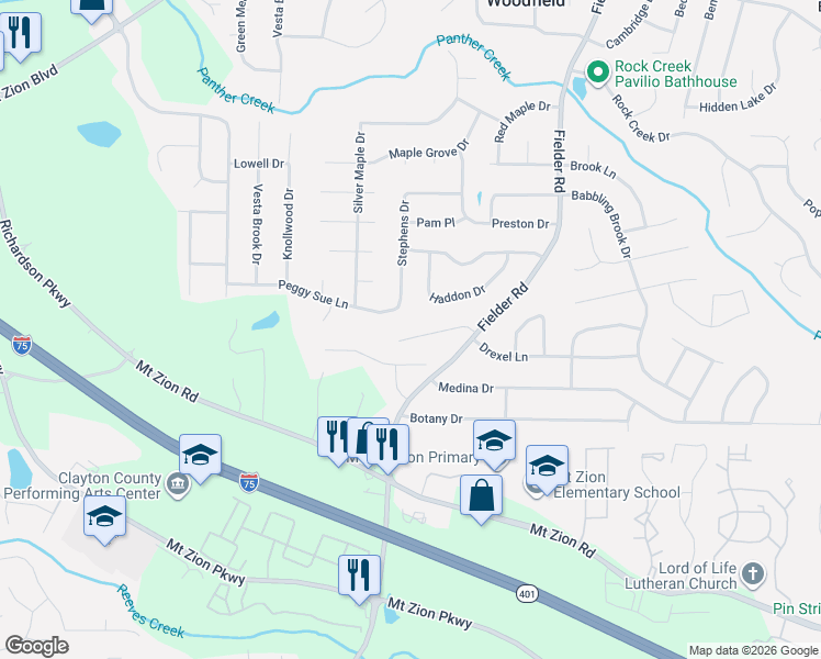 map of restaurants, bars, coffee shops, grocery stores, and more near 2817 Chelsey Trail in Jonesboro