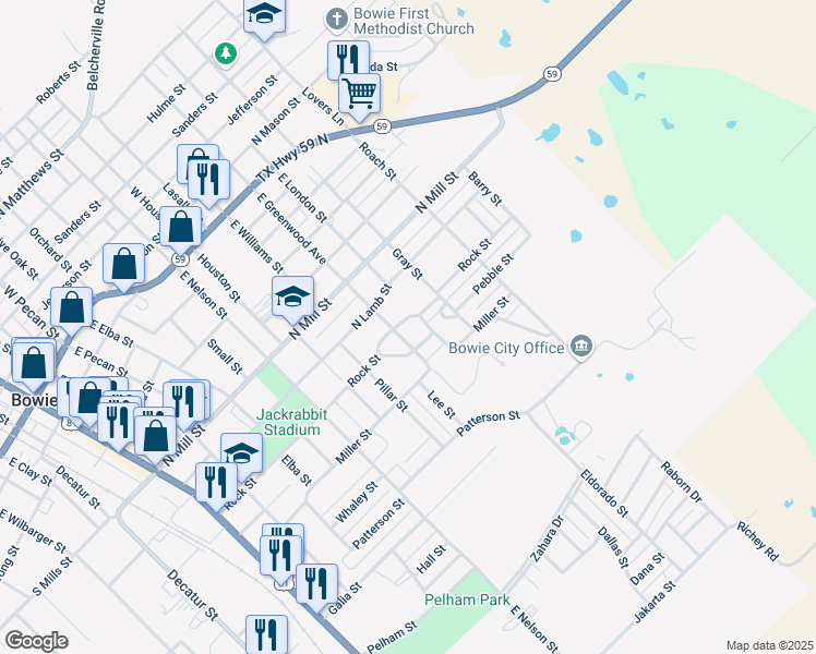 map of restaurants, bars, coffee shops, grocery stores, and more near 907 Rock Street in Bowie