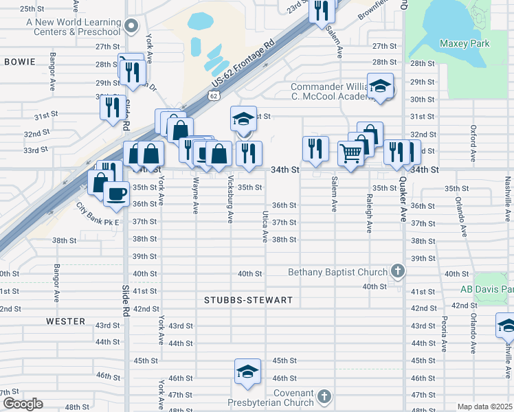 map of restaurants, bars, coffee shops, grocery stores, and more near 4808 37th Street in Lubbock