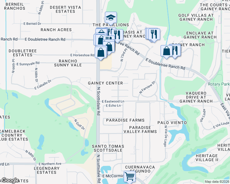map of restaurants, bars, coffee shops, grocery stores, and more near 7284 East Vaquero Drive in Scottsdale