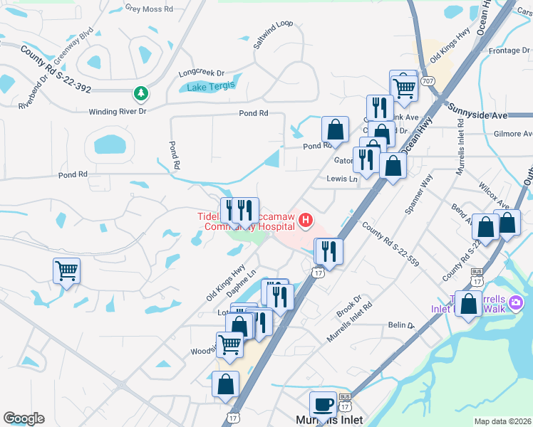 map of restaurants, bars, coffee shops, grocery stores, and more near 4412 Gold Flower Loop in Murrells Inlet