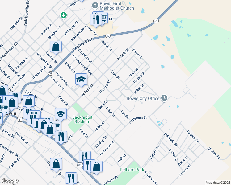 map of restaurants, bars, coffee shops, grocery stores, and more near 907 Rock Street in Bowie