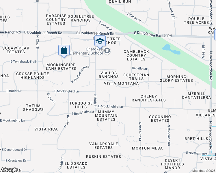 map of restaurants, bars, coffee shops, grocery stores, and more near 5665 East Caballo Drive in Paradise Valley