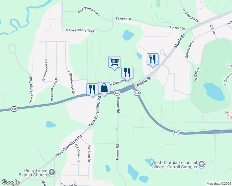 map of restaurants, bars, coffee shops, grocery stores, and more near 101 Bonner Road in Carrollton