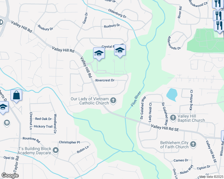 map of restaurants, bars, coffee shops, grocery stores, and more near 7131 Riverhill Drive in Riverdale