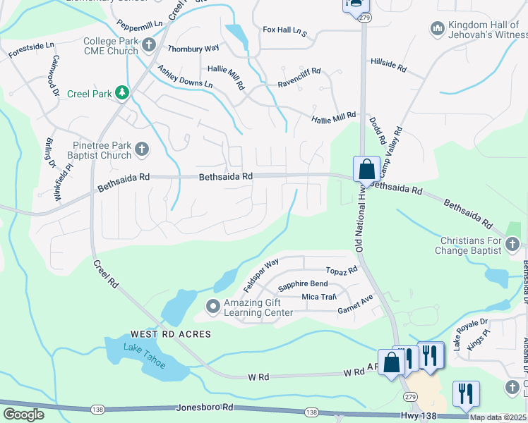 map of restaurants, bars, coffee shops, grocery stores, and more near 2590 Carolina Ridge in Riverdale